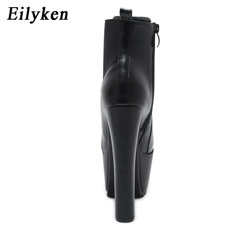 Eilyken Winter Platform High Heels Women Ankle Boots Black PU Leather Round Toe Zipper Female Designer Shoes boots_platform