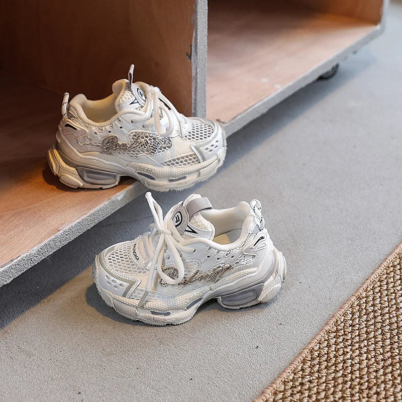 New Style in Spring and Summer 2025 Single Mesh Lightweight, Breathable and Fashionable Chunky Sneakers for Girls kids_shoes