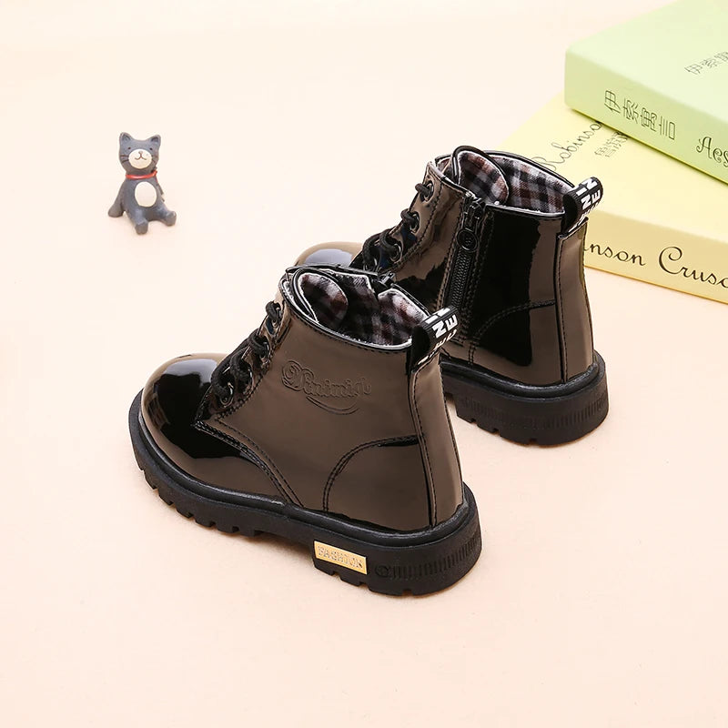 2026 New Winter Children Shoes PU Leather Waterproof Plush Boots Kids Snow Boots Brand Girls Boys Casual Boots Fashion Sneakers kids_shoes