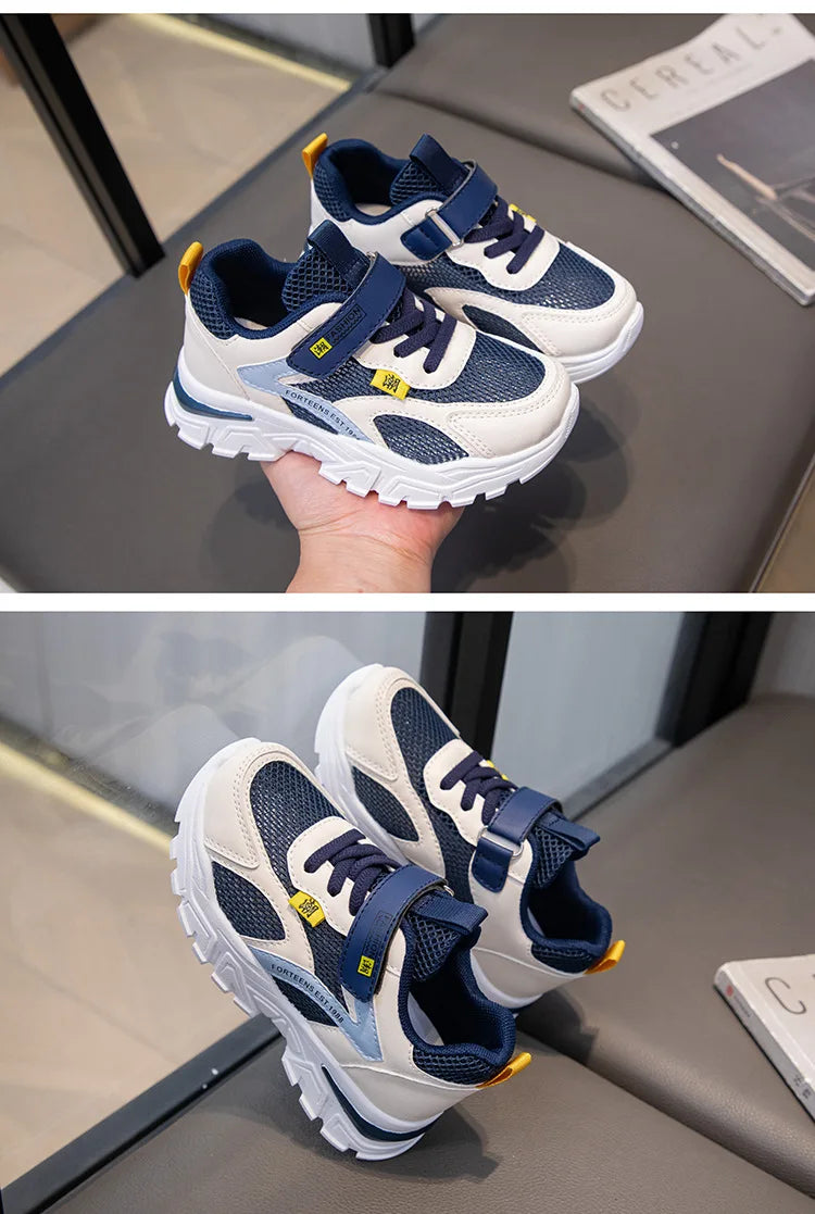 Summer Boys' Mesh Sneakers Large Children's Breathable Upper Lace Single Mesh Hollow Logo Design Slip-On Trendy Summer Shoe kids_shoes