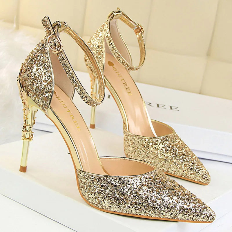 BIGTREE Shoes Heels 2025 New Woman Pumps Sequins High Heels Women Shoes Fashion Ladies Shoes Gold Sliver Stiletto Heels Sandals heels_bridal