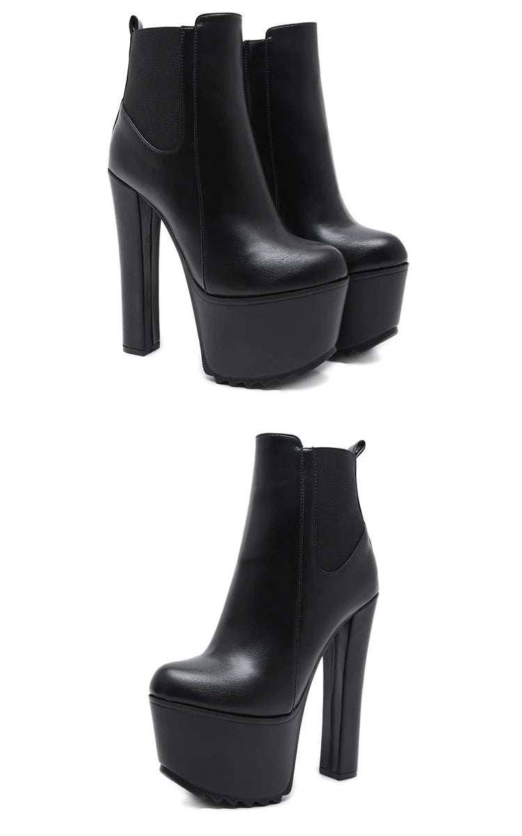 Eilyken Winter Platform High Heels Women Ankle Boots Black PU Leather Round Toe Zipper Female Designer Shoes boots_platform