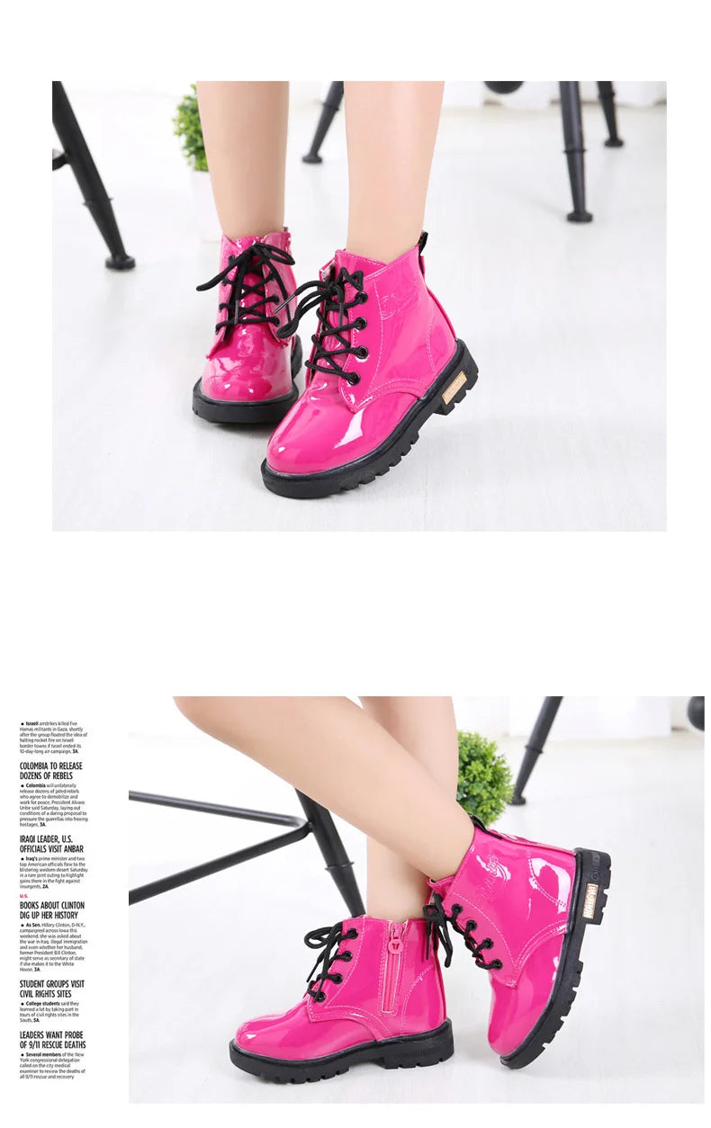 2026 New Winter Children Shoes PU Leather Waterproof Plush Boots Kids Snow Boots Brand Girls Boys Casual Boots Fashion Sneakers kids_shoes