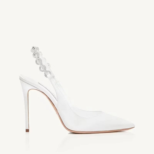 Women's Height Increasing High Heels Sandals Sexy Summer Pointed Toe Rhinestone Chain Slingbacks Anti-Slippery Buckle Spring heels_stiletto