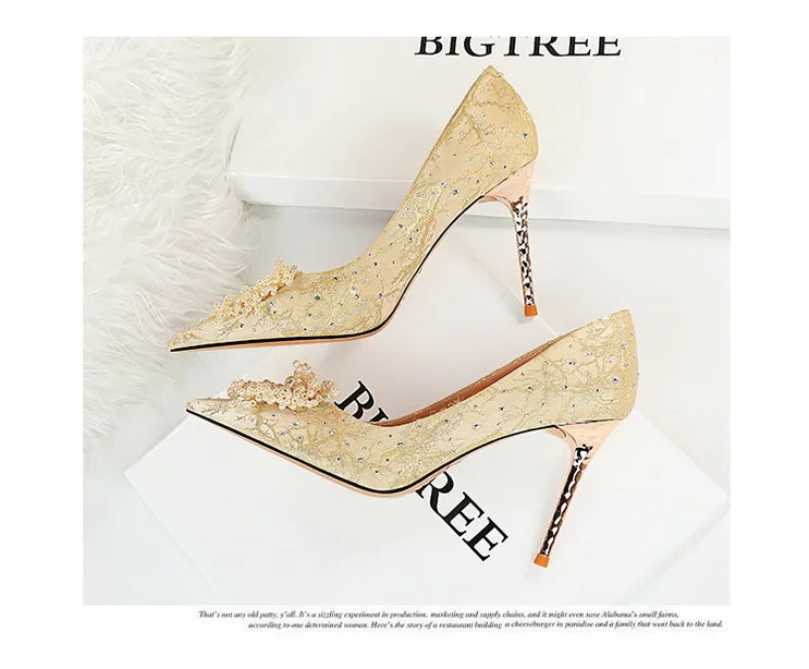 BIGTREE Shoes Pearl Flowers Woman Pumps Rhinestone High Heels 2025 New Luxurious Women Heels Stiletto Large Size Ladies Pumps heels_stiletto