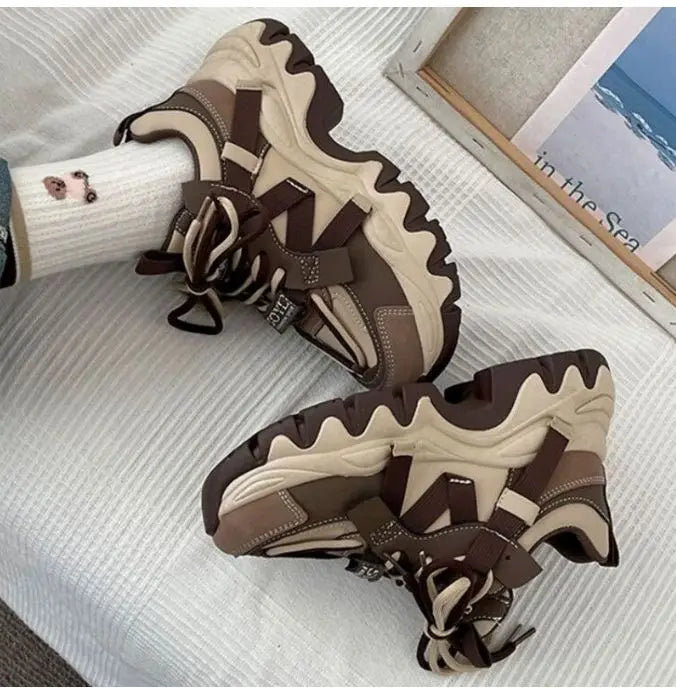 2026 Women's Color Block Platform Sneakers New Fashion Trend Versatile Autumn Casual Walking Style Shoes sneakers_platform