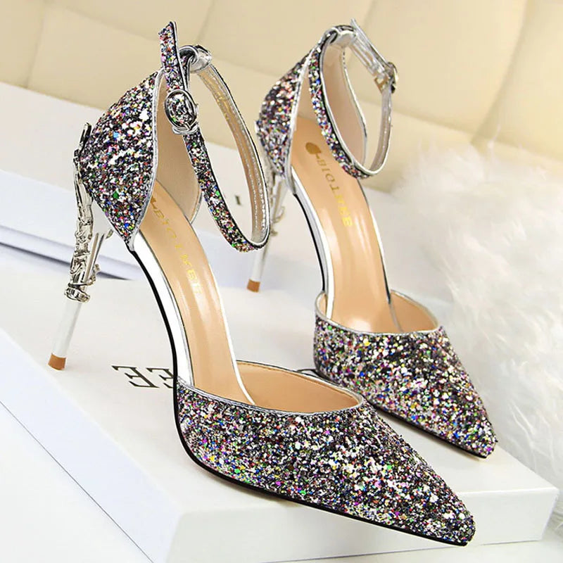 BIGTREE Shoes Heels 2025 New Woman Pumps Sequins High Heels Women Shoes Fashion Ladies Shoes Gold Sliver Stiletto Heels Sandals heels_bridal