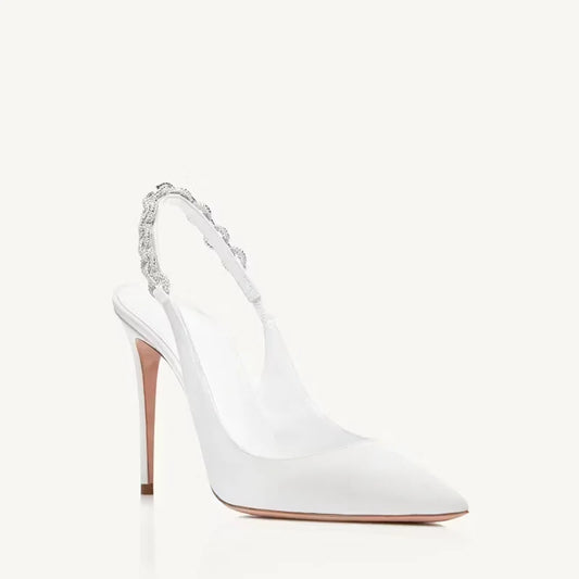 Women's Height Increasing High Heels Sandals Sexy Summer Pointed Toe Rhinestone Chain Slingbacks Anti-Slippery Buckle Spring heels_stiletto