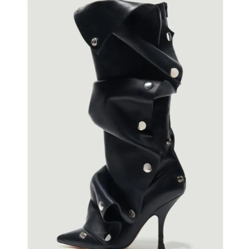 New Arrival Western Botas Alto 7.5CM Thin Heel Studded Decorated Denim Wide Calf Mujer Boots for Women boots_highheel