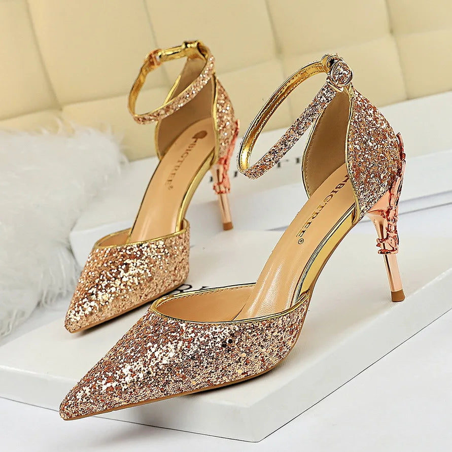 BIGTREE Shoes Heels 2025 New Woman Pumps Sequins High Heels Women Shoes Fashion Ladies Shoes Gold Sliver Stiletto Heels Sandals heels_bridal