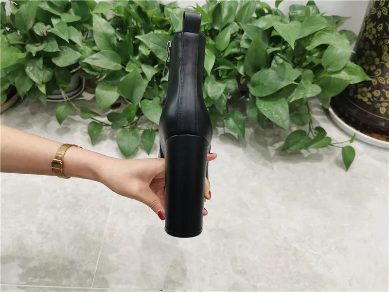 Onlymaker Women Pointed Toe Ankle Boots Black Matte Flock Chunky Heel Platform Booties Party Shoes Large Size Short Boots boots_platform