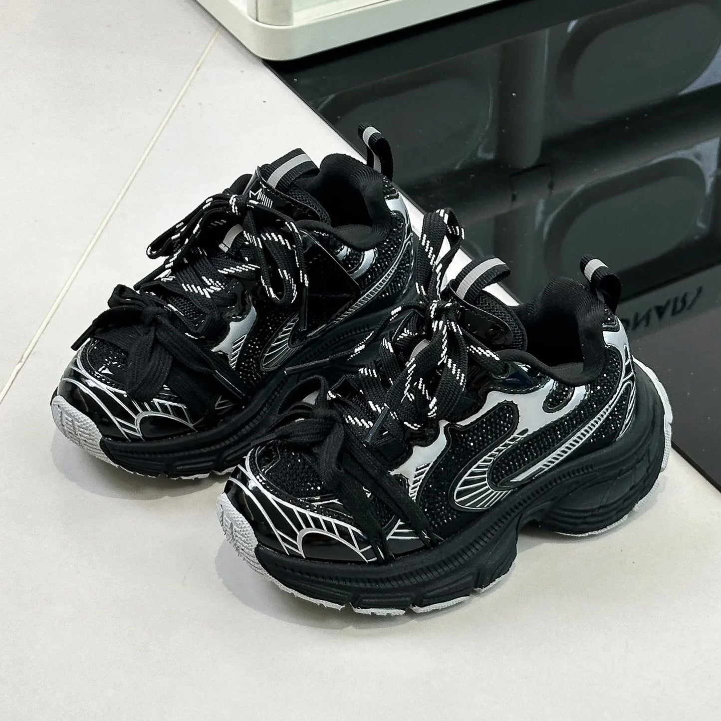 Spring Autumn Children Boys Mesh Lace-up Running Sneakers Kids Girls Thick Bottom Hook & Loop Casual Running Sports Shoes sneakers_platform