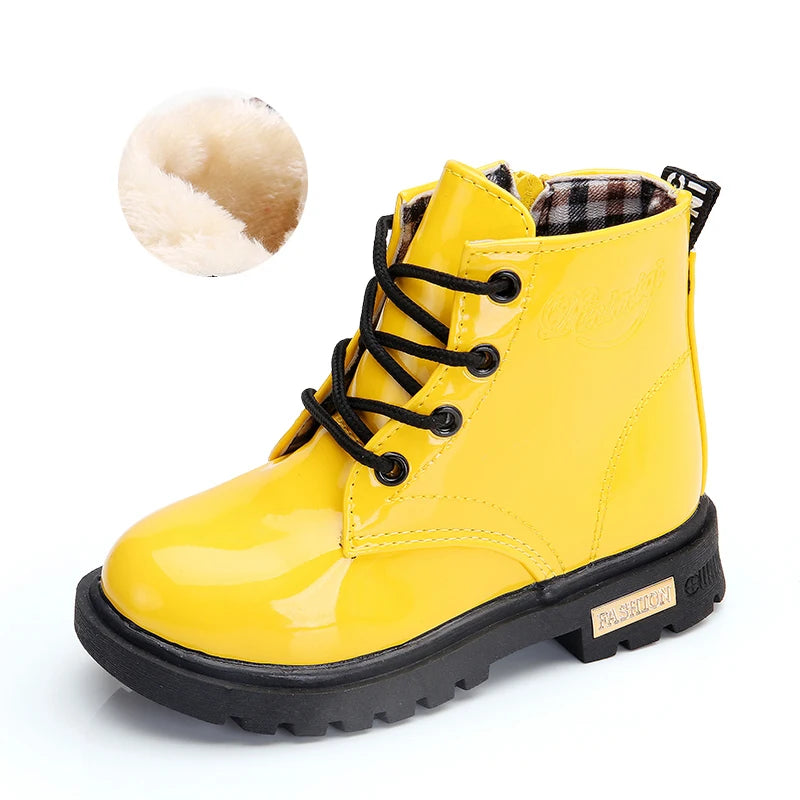 2026 New Winter Children Shoes PU Leather Waterproof Plush Boots Kids Snow Boots Brand Girls Boys Casual Boots Fashion Sneakers kids_shoes