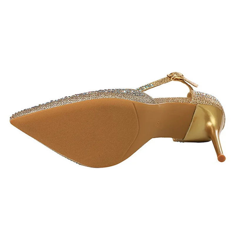 BIGTREE Shoes Shiny Rhinestones High Heels Ladies Shoes Women Pumps Stiletto Sweet Women Heels Wedding Shoes Women Sandals 10 Cm heels_stiletto