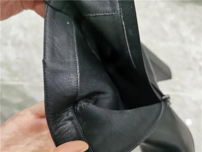 Onlymaker Women Pointed Toe Ankle Boots Black Matte Flock Chunky Heel Platform Booties Party Shoes Large Size Short Boots boots_platform