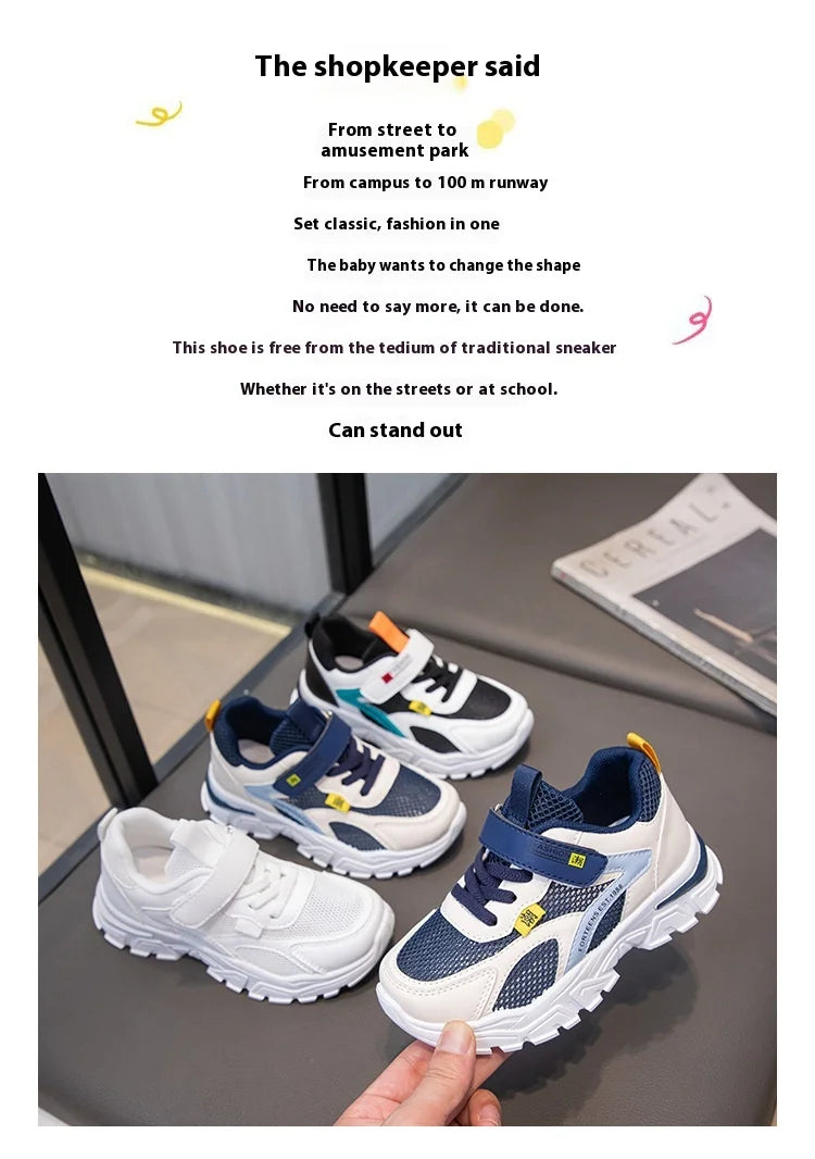 Summer Boys' Mesh Sneakers Large Children's Breathable Upper Lace Single Mesh Hollow Logo Design Slip-On Trendy Summer Shoe kids_shoes