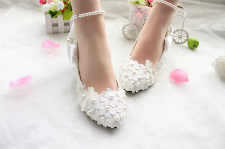 S2108F   New Hot Selling High Quality White Bow Women's Large Size Medium Heel Bridal Wedding Shoes heels_bridal
