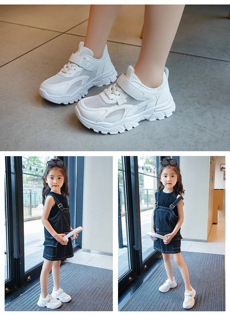 Summer Boys' Mesh Sneakers Large Children's Breathable Upper Lace Single Mesh Hollow Logo Design Slip-On Trendy Summer Shoe kids_shoes