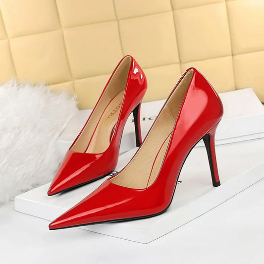 Nude Glossy Elegant Pointed Toe Fashion Sexy Ladies Shoes Stiletto High Heels with Big Size 43 heels_stiletto