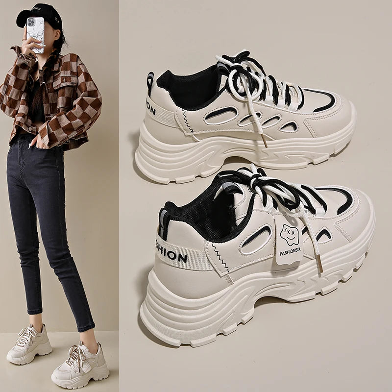 Wholesale Women's Height Increasing Casual Sports Shoes New Style Fashion Comfortable Anti-Slippery Shoes Walking Style Sneakers sneakers_platform