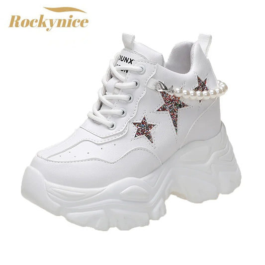 High Platform Shoes Woman 2025 Autumn Chunky Sneakers Increased 10cm Ladies Leather Shoes Trainers Zapatillas Deportivas Mujer sneakers_platform