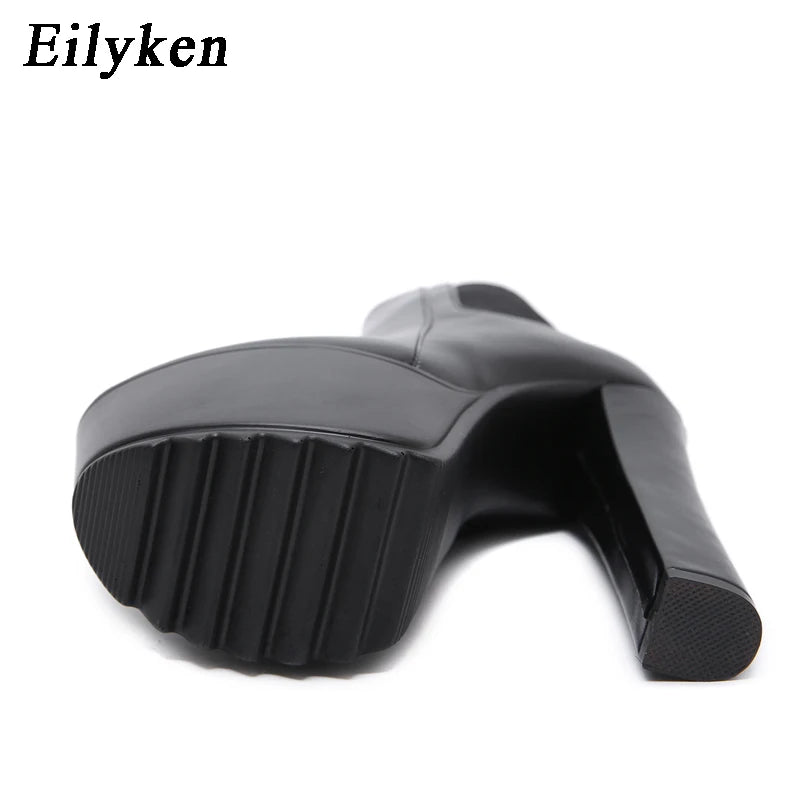 Eilyken Winter Platform High Heels Women Ankle Boots Black PU Leather Round Toe Zipper Female Designer Shoes boots_platform