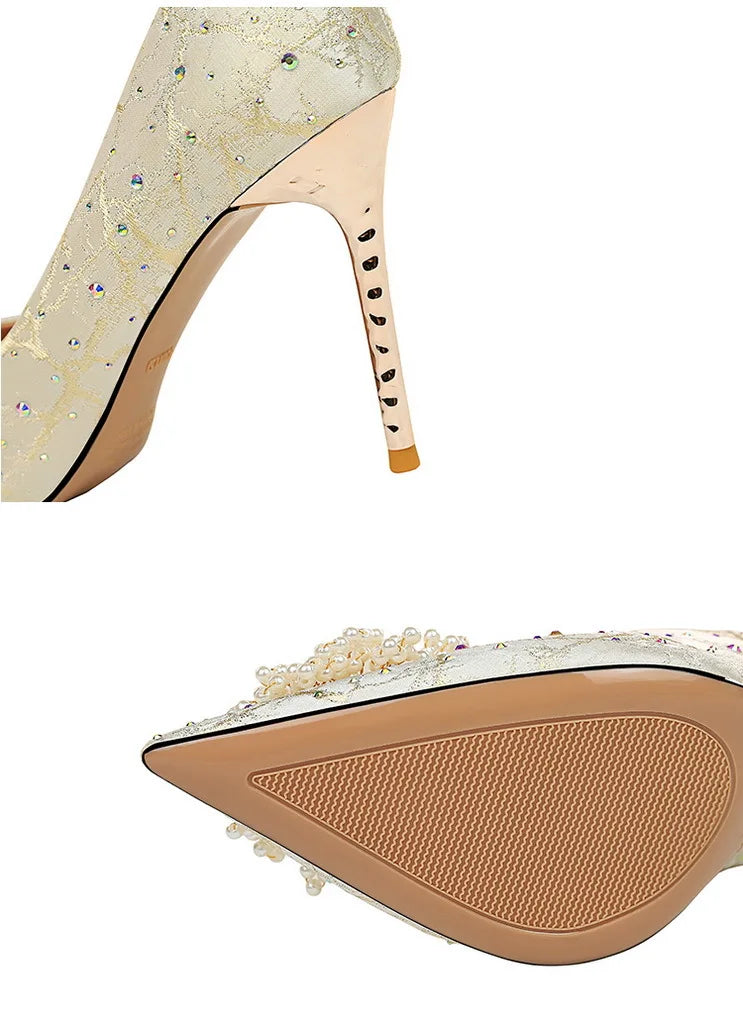 BIGTREE Shoes Pearl Flowers Woman Pumps Rhinestone High Heels 2025 New Luxurious Women Heels Stiletto Large Size Ladies Pumps heels_stiletto