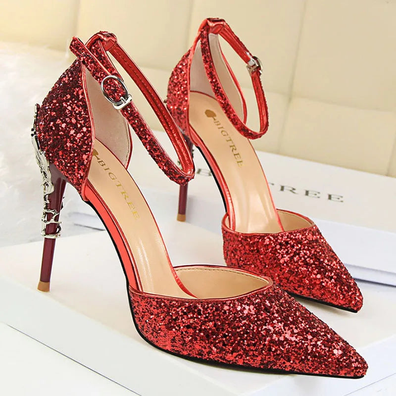 BIGTREE Shoes Heels 2025 New Woman Pumps Sequins High Heels Women Shoes Fashion Ladies Shoes Gold Sliver Stiletto Heels Sandals heels_bridal
