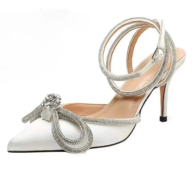 2022 New Rhinestone Butterfly-knot Sandals Fine Heel Sandals Women Crystal Fairy Wind Pink Bow Tie With Diamond High Heels heels_bridal