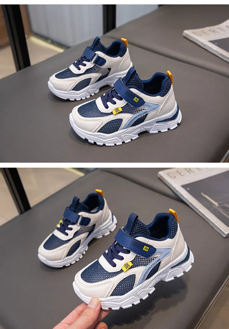 Summer Boys' Mesh Sneakers Large Children's Breathable Upper Lace Single Mesh Hollow Logo Design Slip-On Trendy Summer Shoe kids_shoes