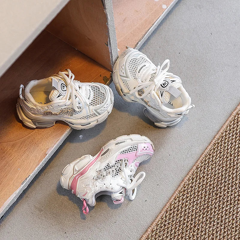New Style in Spring and Summer 2025 Single Mesh Lightweight, Breathable and Fashionable Chunky Sneakers for Girls kids_shoes