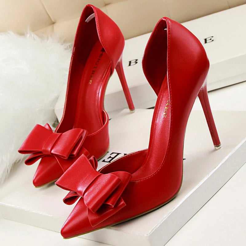 BIGTREE Shoes Bow-knot Woman Pumps Stiletto 10.5 Cm Women Basic Pump Pointed Toe Classic Pumps Sexy High Heels Women Shoes 2025 heels_stiletto