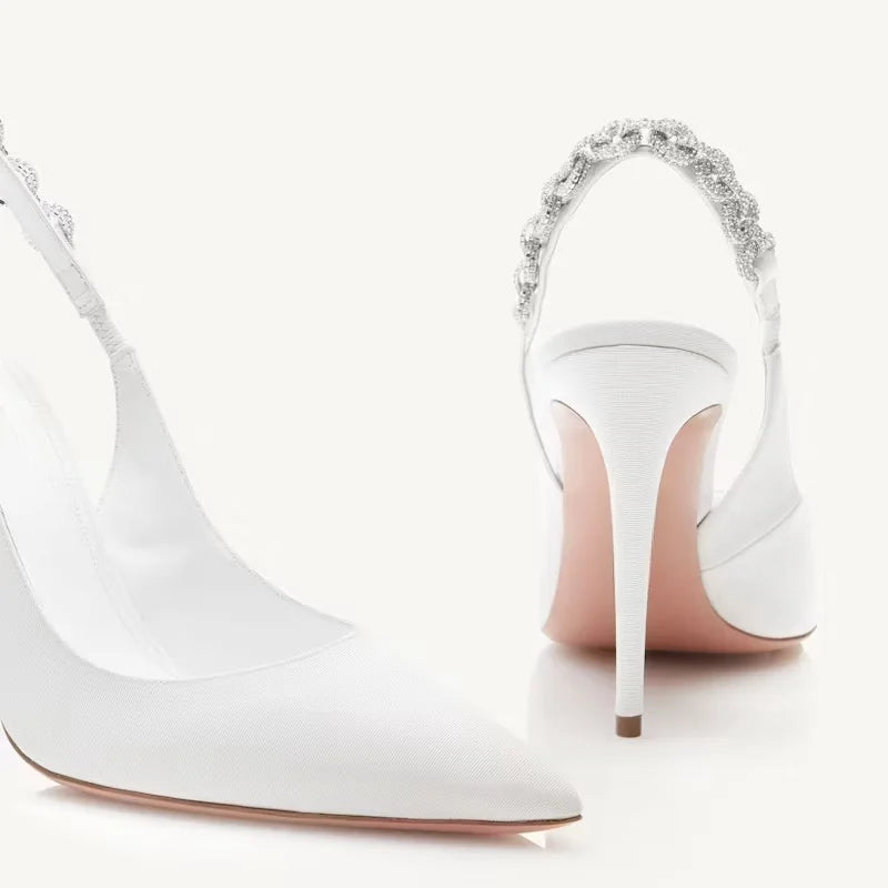 Women's Height Increasing High Heels Sandals Sexy Summer Pointed Toe Rhinestone Chain Slingbacks Anti-Slippery Buckle Spring heels_stiletto