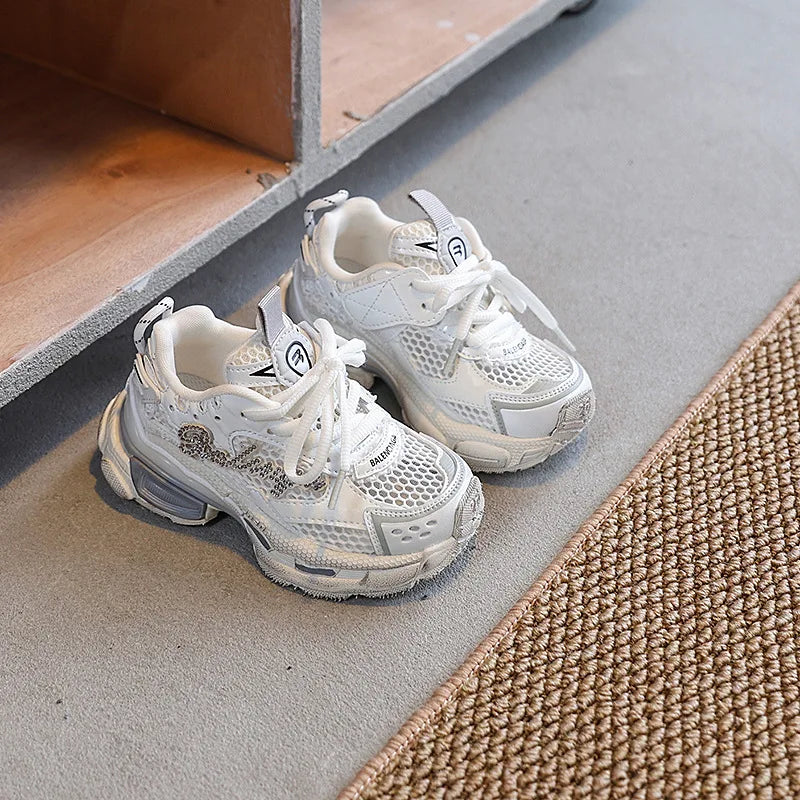 New Style in Spring and Summer 2025 Single Mesh Lightweight, Breathable and Fashionable Chunky Sneakers for Girls kids_shoes