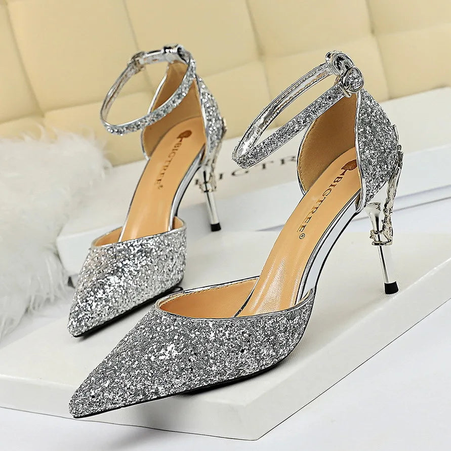 BIGTREE Shoes Heels 2025 New Woman Pumps Sequins High Heels Women Shoes Fashion Ladies Shoes Gold Sliver Stiletto Heels Sandals heels_bridal