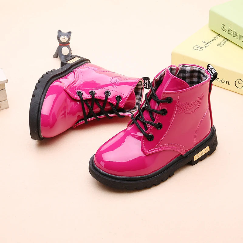 2026 New Winter Children Shoes PU Leather Waterproof Plush Boots Kids Snow Boots Brand Girls Boys Casual Boots Fashion Sneakers kids_shoes
