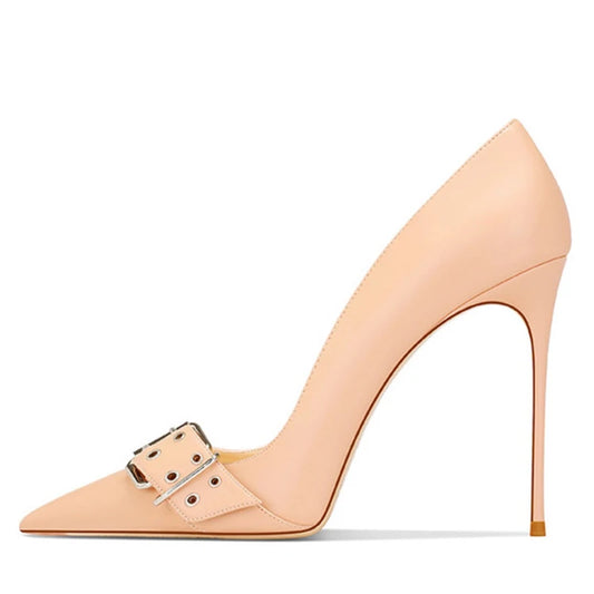 Front Belt Buckles Slim High Heels Big Size 47 Women Dress Pointy Toe Pumps Stiletto Basic Wide Feet Evening Shoes heels_stiletto