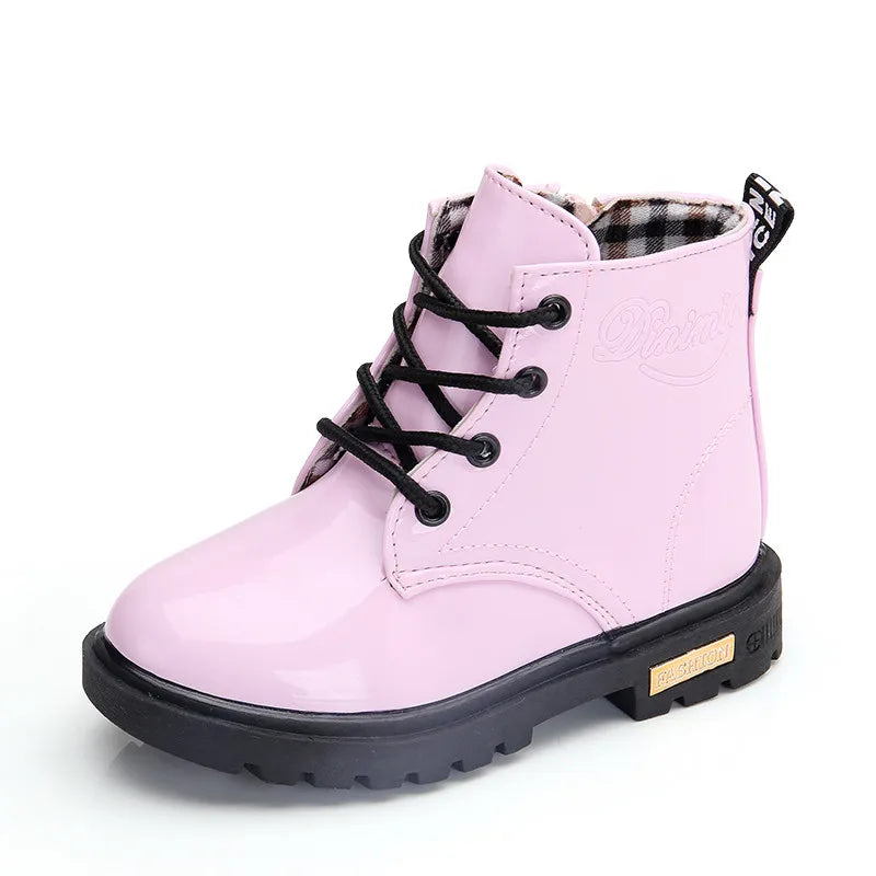 2026 New Winter Children Shoes PU Leather Waterproof Plush Boots Kids Snow Boots Brand Girls Boys Casual Boots Fashion Sneakers kids_shoes