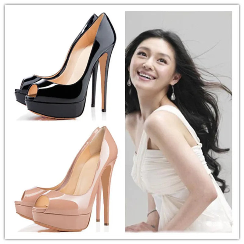 Women's Sexy Peep Toe Platform Stiletto Slip on Super High Heel Pumps Party Dress Wedding Shoes 14cm Big Size