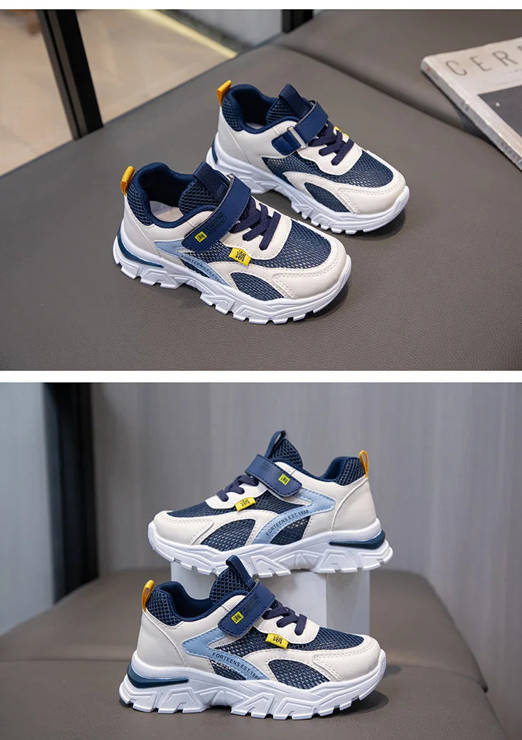 Summer Boys' Mesh Sneakers Large Children's Breathable Upper Lace Single Mesh Hollow Logo Design Slip-On Trendy Summer Shoe kids_shoes