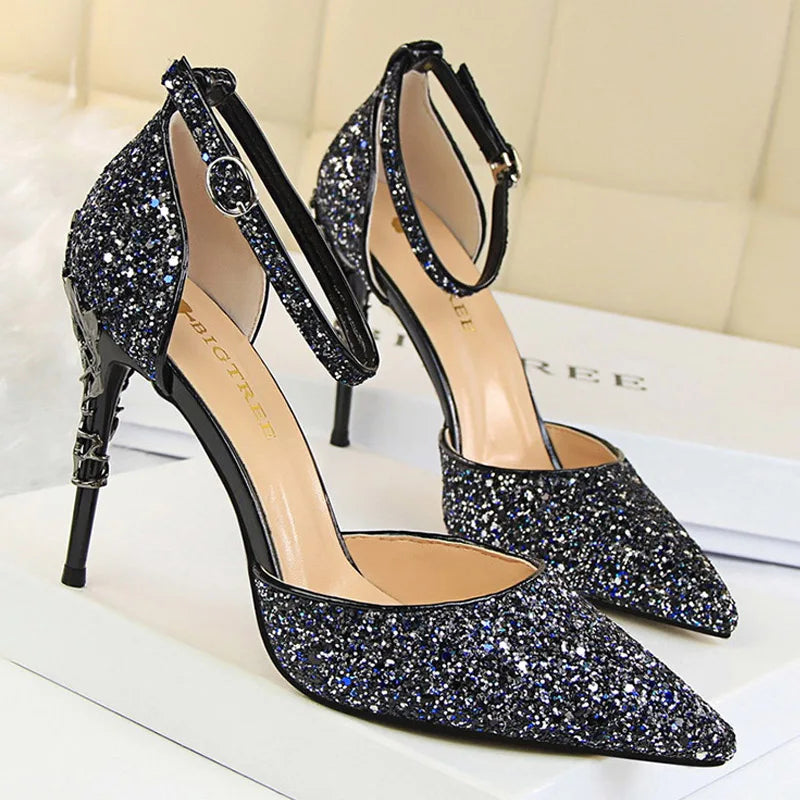 BIGTREE Shoes Heels 2025 New Woman Pumps Sequins High Heels Women Shoes Fashion Ladies Shoes Gold Sliver Stiletto Heels Sandals heels_bridal