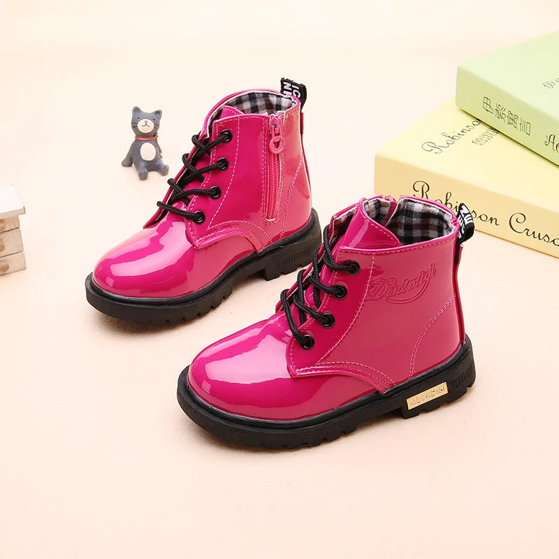 2026 New Winter Children Shoes PU Leather Waterproof Plush Boots Kids Snow Boots Brand Girls Boys Casual Boots Fashion Sneakers kids_shoes