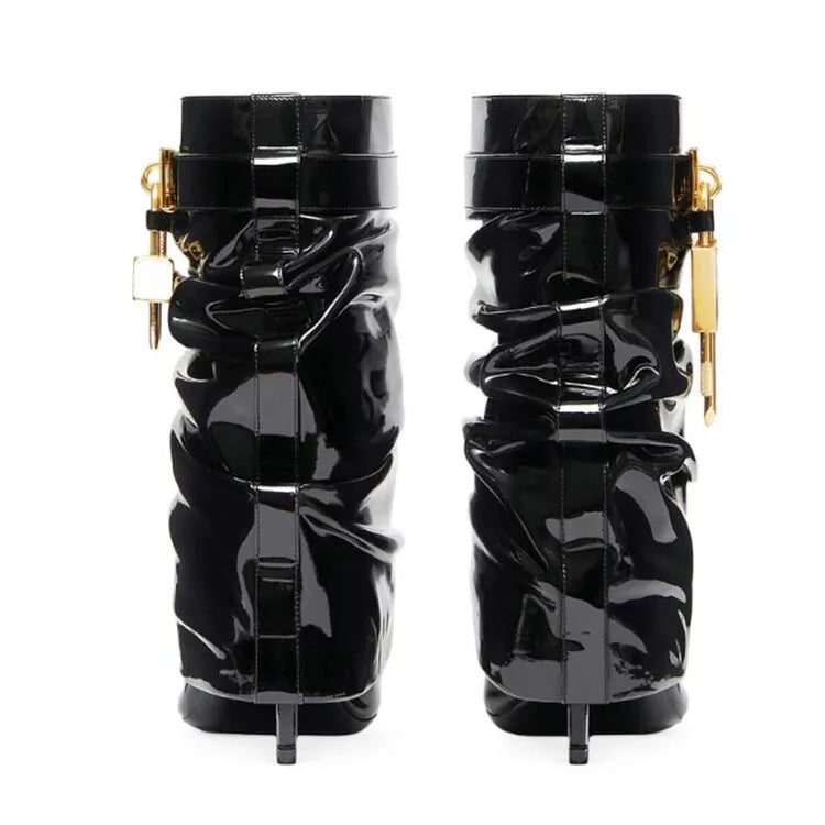 Botines De Mujer Custom Logo  Lock Decorated Womens Thin Heel Ankle Boots for Ladies boots_highheel