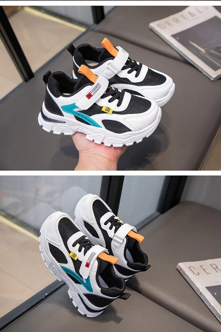 Summer Boys' Mesh Sneakers Large Children's Breathable Upper Lace Single Mesh Hollow Logo Design Slip-On Trendy Summer Shoe kids_shoes