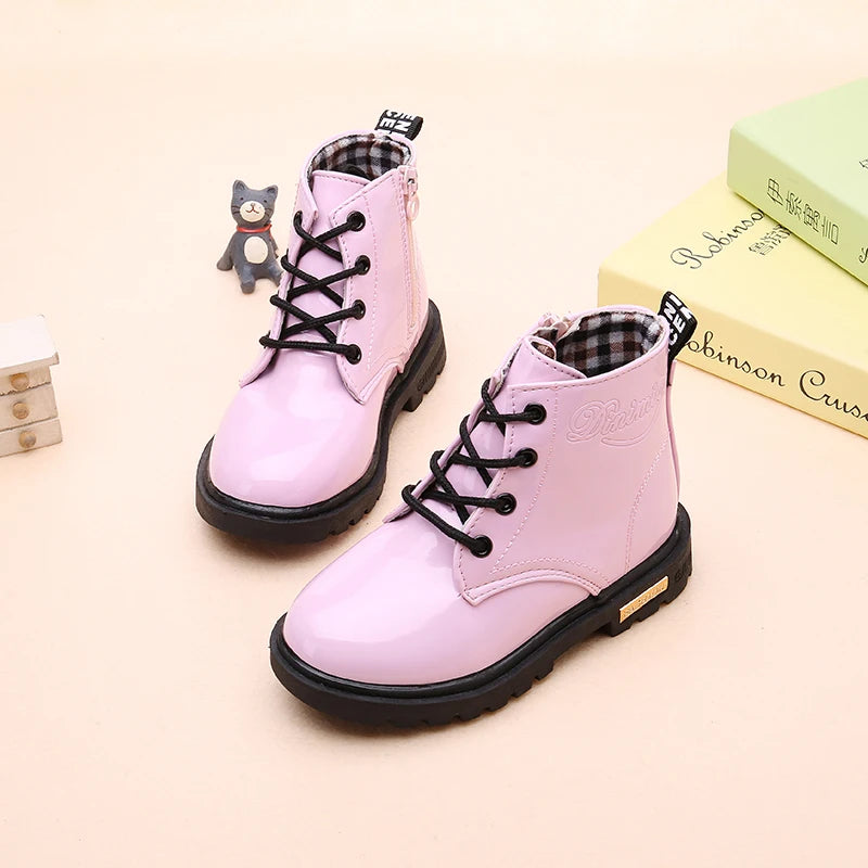 2026 New Winter Children Shoes PU Leather Waterproof Plush Boots Kids Snow Boots Brand Girls Boys Casual Boots Fashion Sneakers kids_shoes