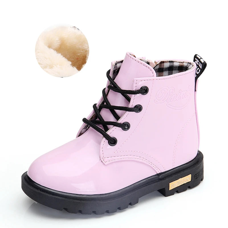 2026 New Winter Children Shoes PU Leather Waterproof Plush Boots Kids Snow Boots Brand Girls Boys Casual Boots Fashion Sneakers kids_shoes