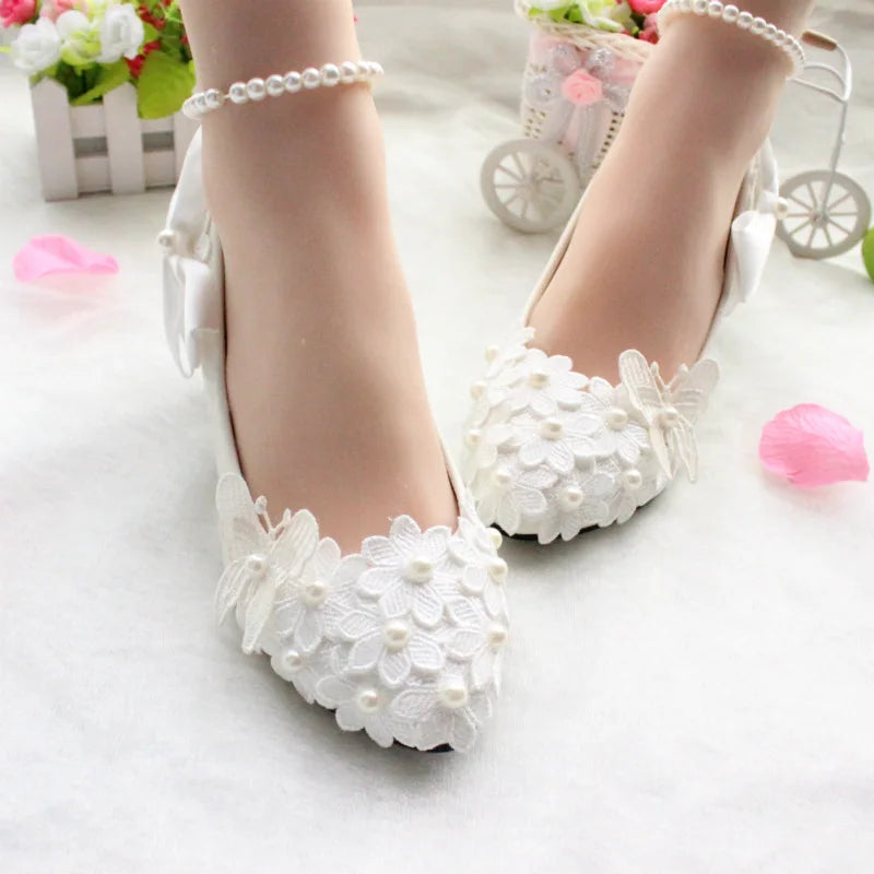 S2108F   New Hot Selling High Quality White Bow Women's Large Size Medium Heel Bridal Wedding Shoes heels_bridal