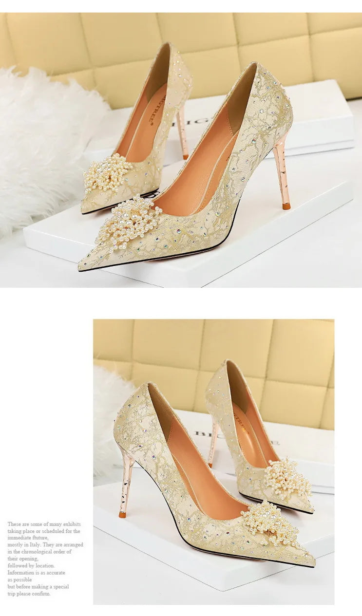 BIGTREE Shoes Pearl Flowers Woman Pumps Rhinestone High Heels 2025 New Luxurious Women Heels Stiletto Large Size Ladies Pumps heels_stiletto