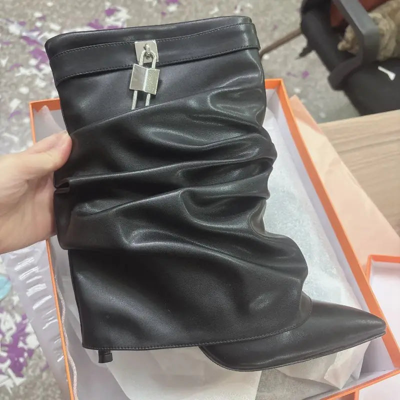 Botines De Mujer Custom Logo  Lock Decorated Womens Thin Heel Ankle Boots for Ladies boots_highheel