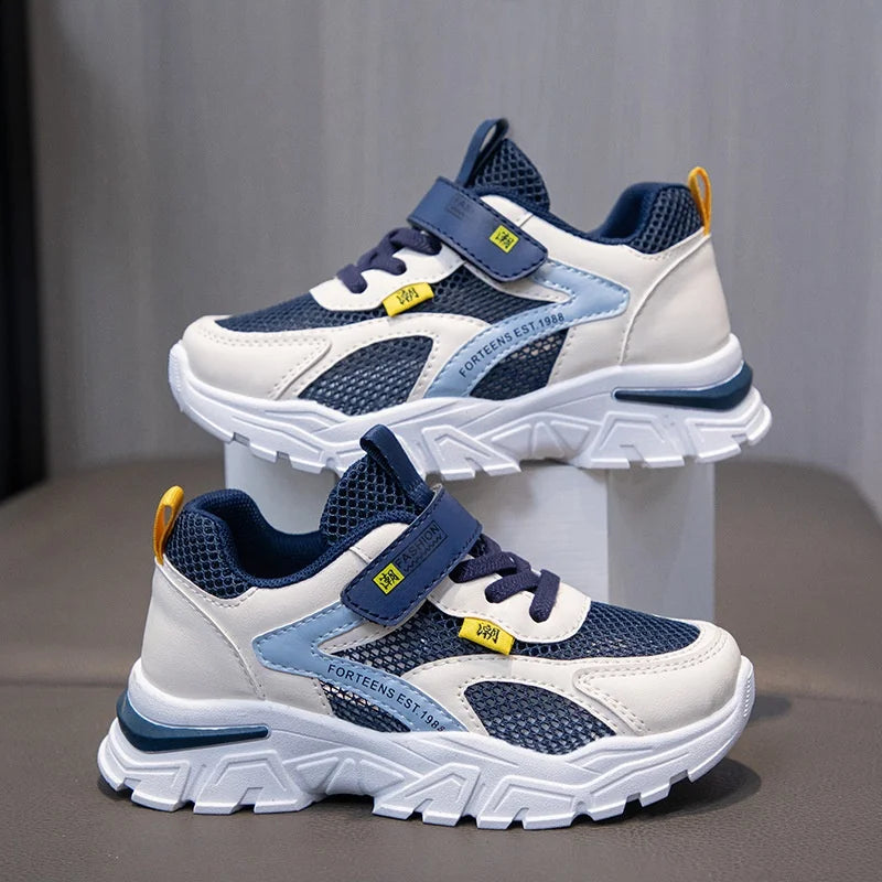 Summer Boys' Mesh Sneakers Large Children's Breathable Upper Lace Single Mesh Hollow Logo Design Slip-On Trendy Summer Shoe kids_shoes